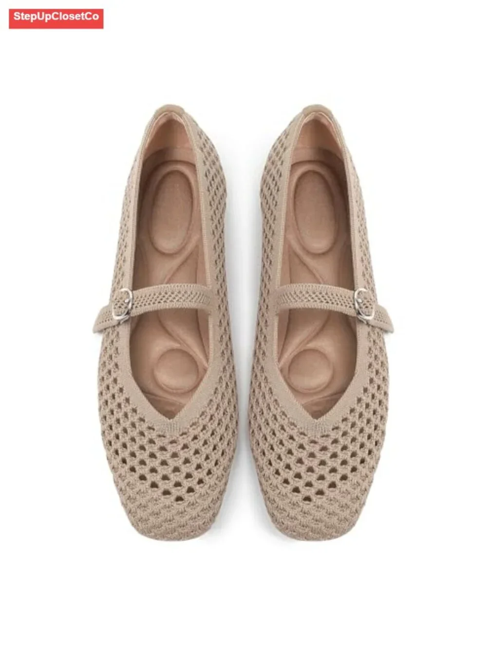 Woven Mary Jane Flats Square Toe Ankle Strap Washable Comfortable